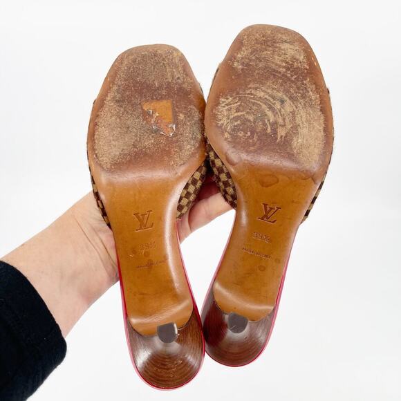 Louis Vuitton Vintage Tricolor Damier Calf Hair Bow Slide Sandals Mule EU 39.5 - Picture 12 of 14